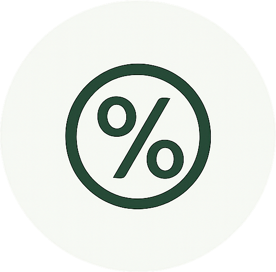 Dark green percent-in-circle metric icon on a pale circular field.