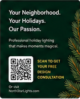 Back postcard creative with green pine background, white marketing copy, QR code, and gold consultation callout.