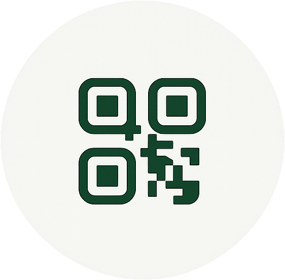 Custom outlined QR-code symbol inside a pale circular disc.