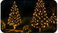 Thumbnail photo of a conical evergreen shrub covered in warm lights.
